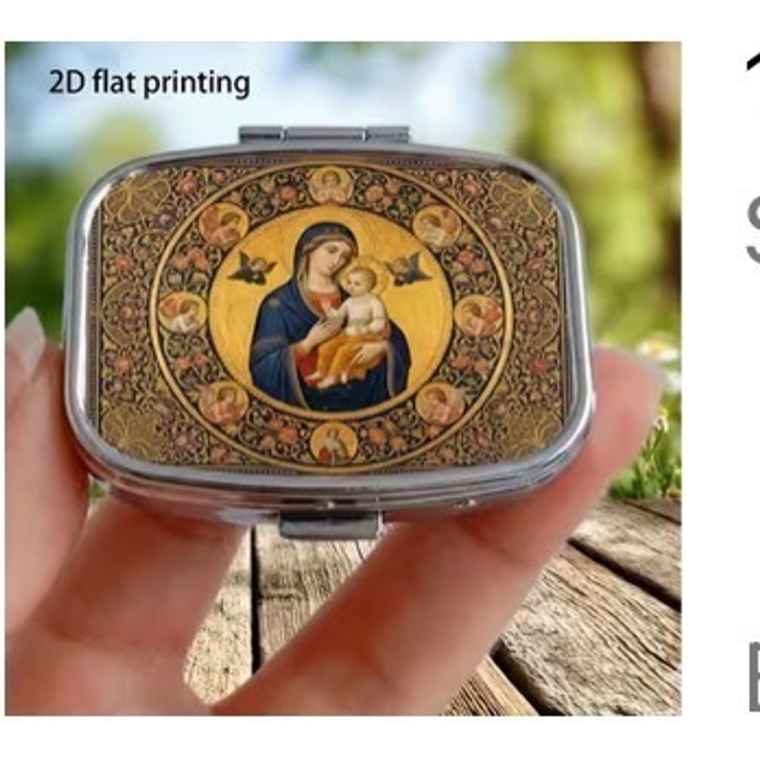 Vintage Dark Gold Madonna Square Pill Box