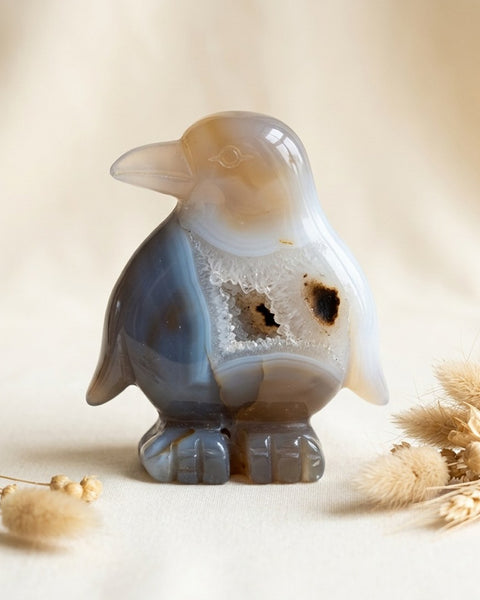 Agate Geode Penguin Carving