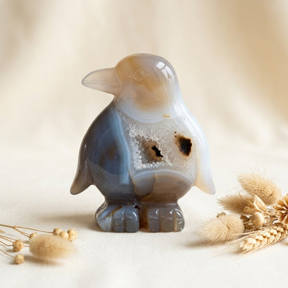 Agate Geode Penguin Carving
