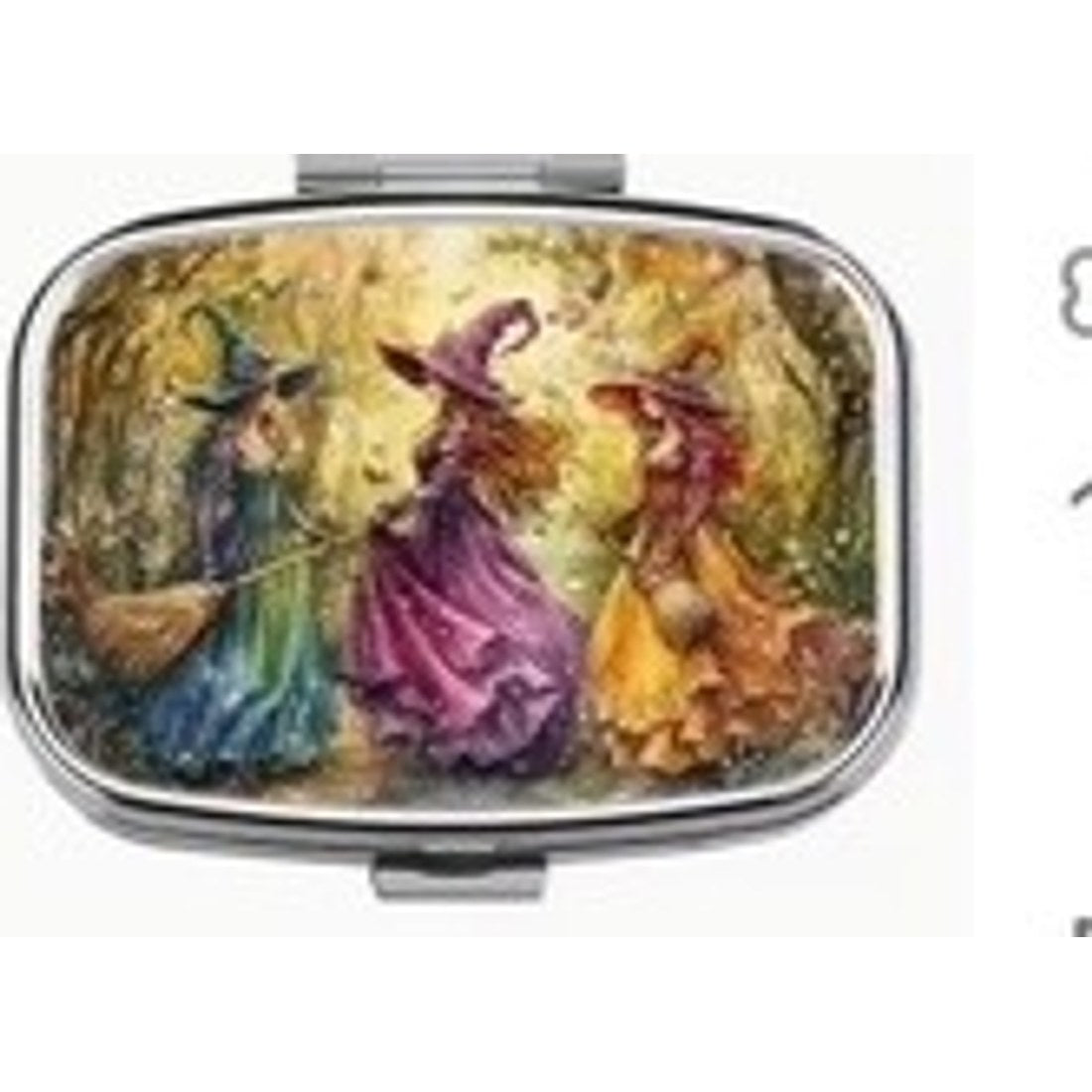 The Happy Witch Pill Box Metal Hinged Fairy Witch Whimsical Tablet Case Gift