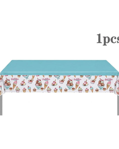 Ice Cream Themed Birthday Party Tablecloth Table Cover Kids Celebration