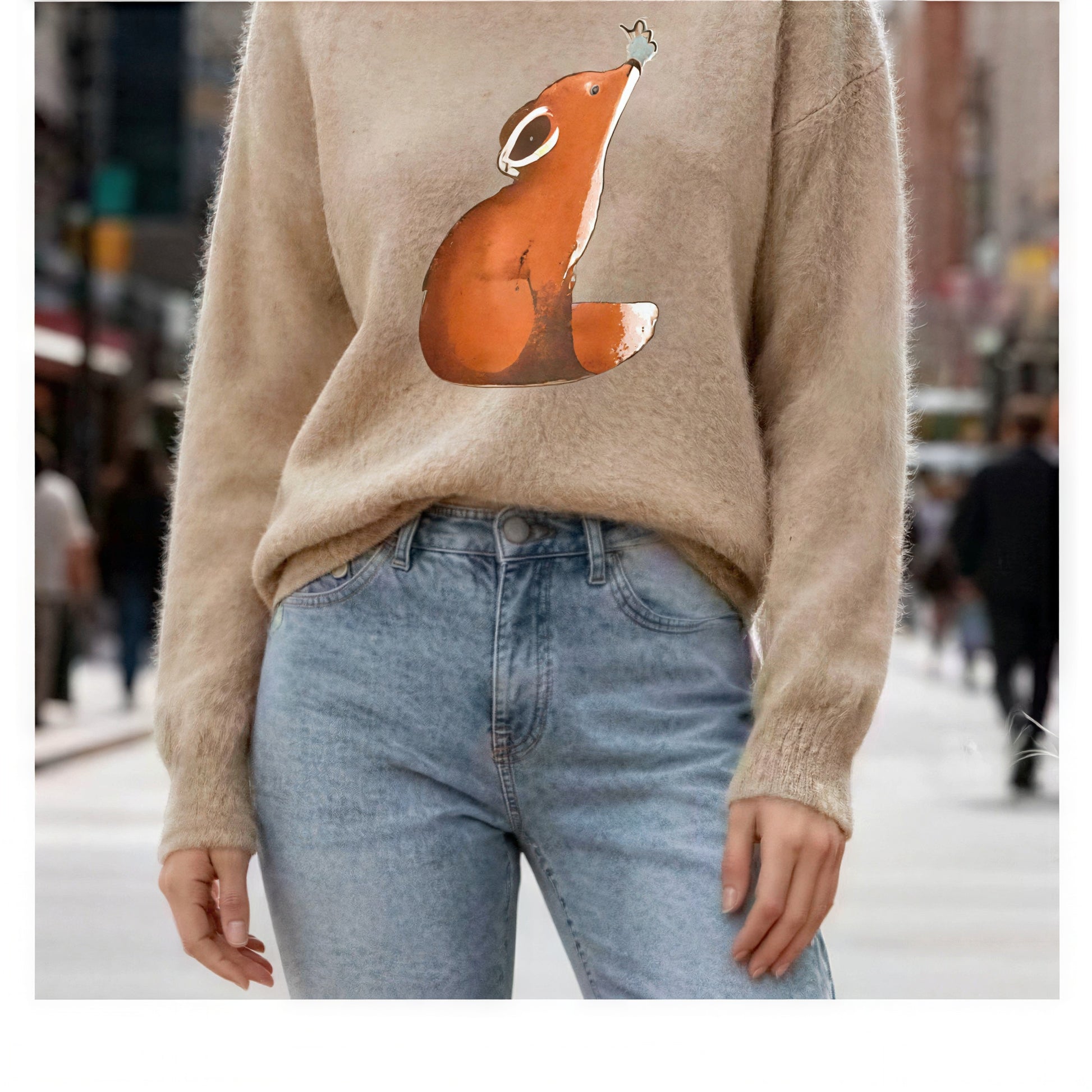 Fox Print Camel Sweatshirt