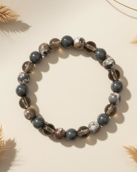 Bohemian Natural Stone Beaded Bracelet 8mm Smoky Brown