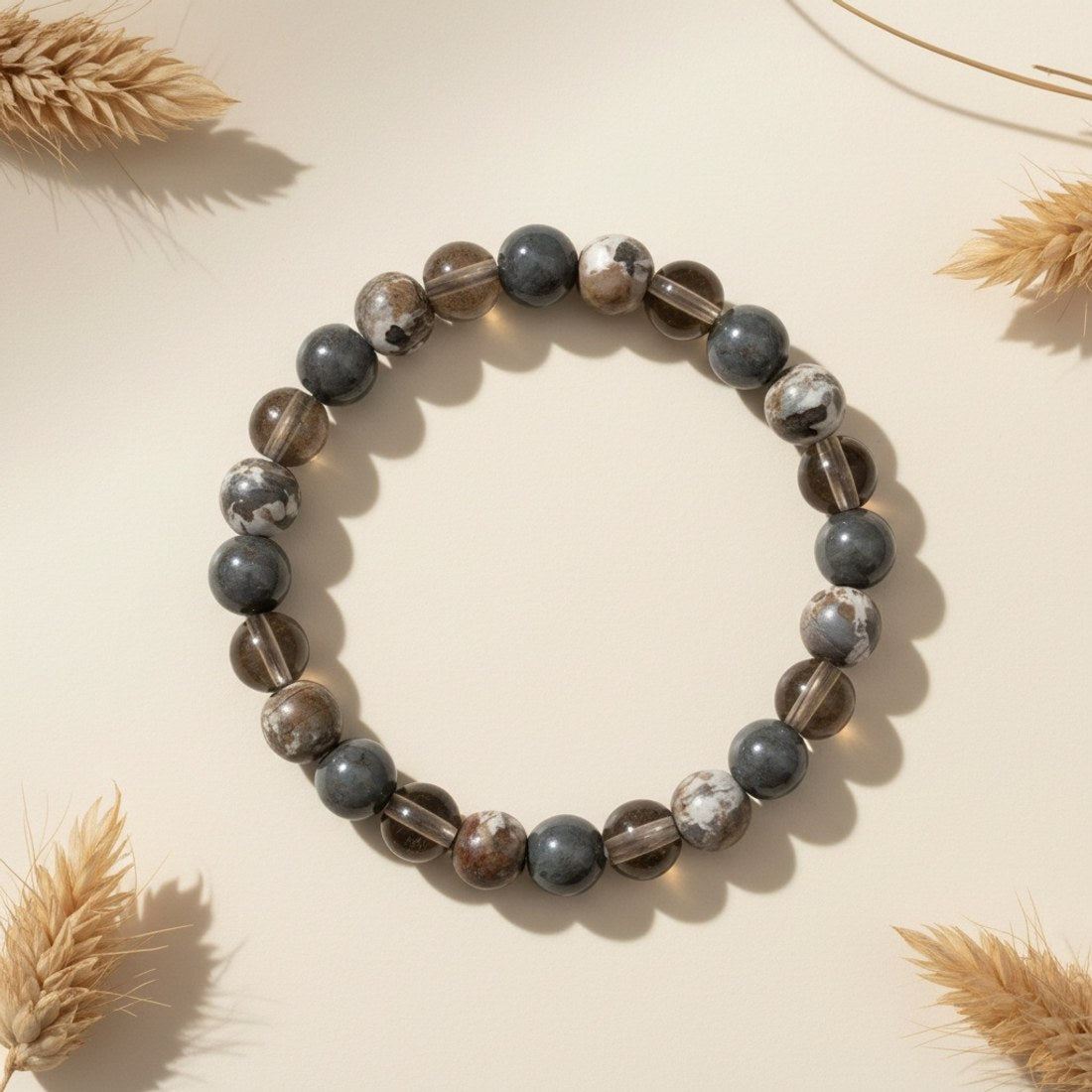 Bohemian Natural Stone Beaded Bracelet 8mm Smoky Brown