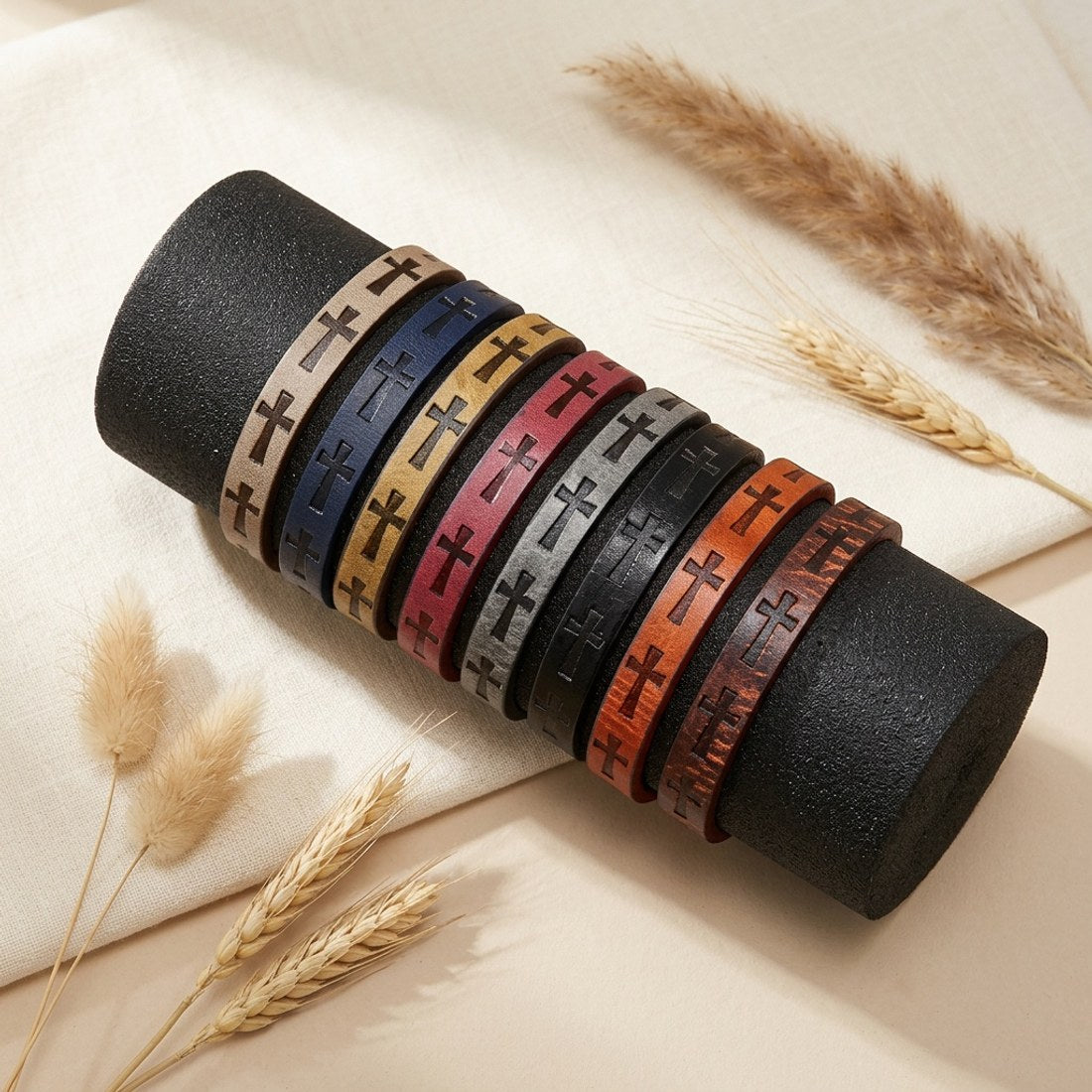 8pc Vintage PU Leather Bracelet Set Mens Womens Stacking Wristband Cuff Bulk