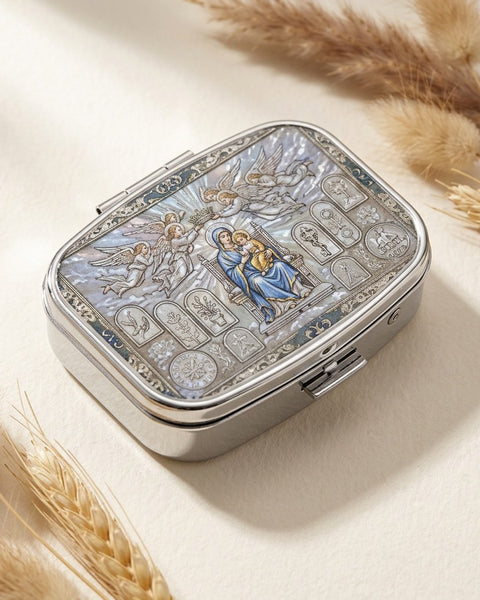 Silver Tone Fairy Garden Pill Box Square 2 Compartment Travel Tablet Case