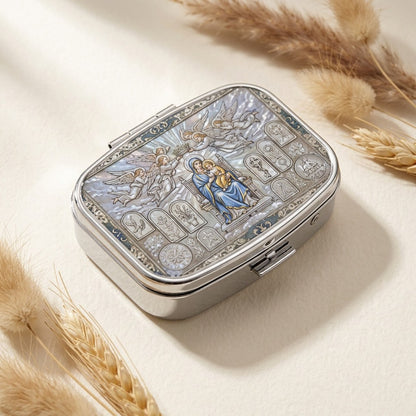 Silver Tone Fairy Garden Pill Box Square 2 Compartment Travel Tablet Case