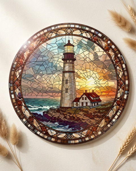 Lighthouse Round Wall Sign 23cm Translucent Weather Resistant Coastal Decor