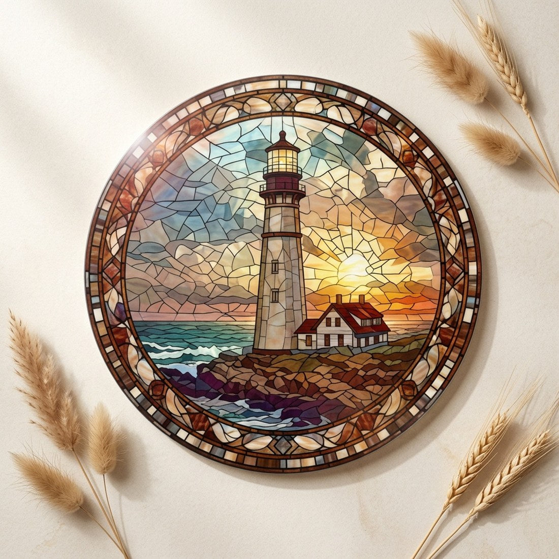 Lighthouse Round Wall Sign 23cm Translucent Weather Resistant Coastal Decor