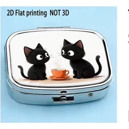 Two Black Cats Tea Square Pill Box