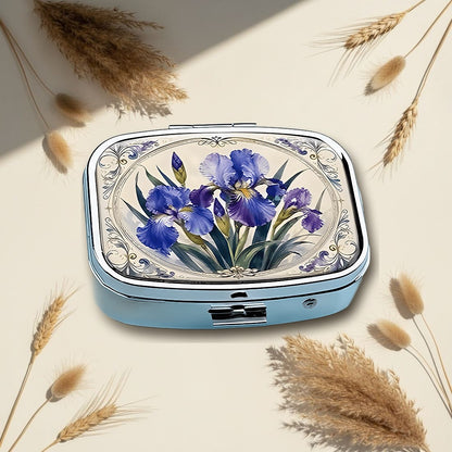 Vintage Light Blue Iris Square Pill Box