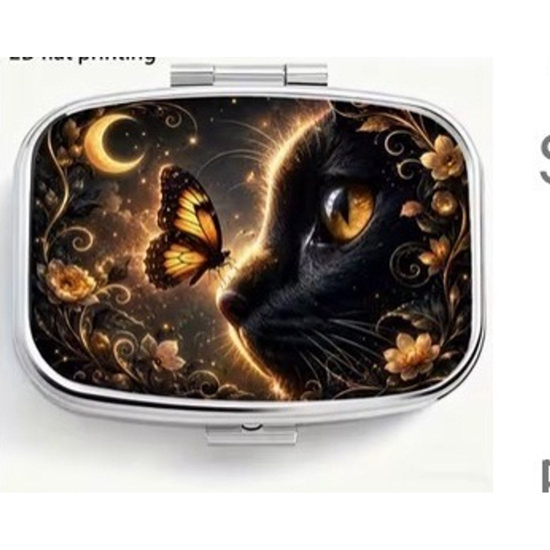Moonlit Flower Butterfly Black Cat Pill Box