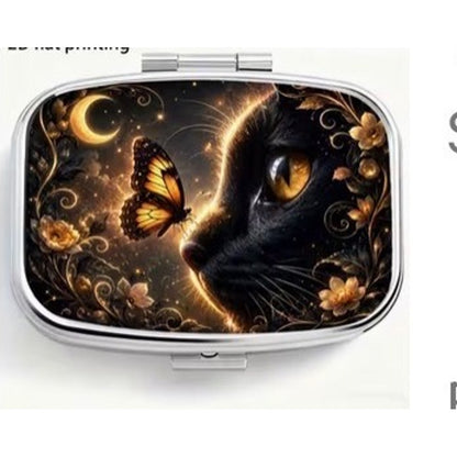 Moonlit Flower Butterfly Black Cat Pill Box