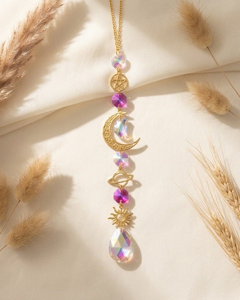 Star and Moon Crystal Suncatcher Pendant
