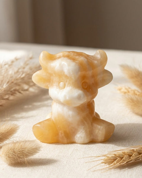Yellow Calcite Baby Cow Carving
