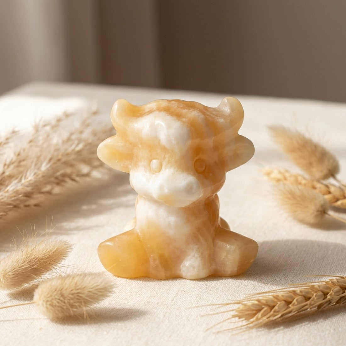 Yellow Calcite Baby Cow Carving