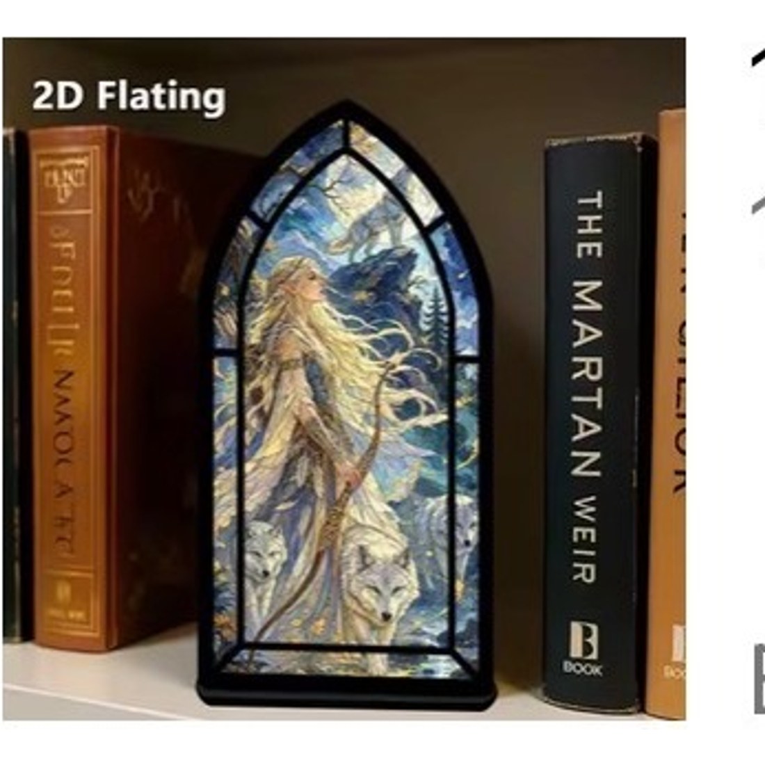 Acrylic Stained Glass Style Art Panel Goddess and Wolves Arch Gothic Shelf Decor