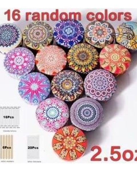 58pc Bohemian Candle Making Kit 16 Mandala Tins 2.5oz + Wicks Stickers Holders