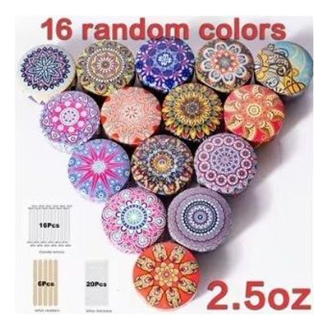 58pc Bohemian Candle Making Kit 16 Mandala Tins 2.5oz + Wicks Stickers Holders