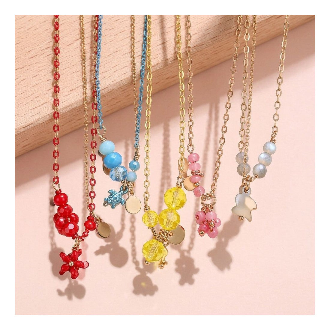 5pc Women's Fashion Pendant Necklace Set Mixed Colour Bead Charm Pack