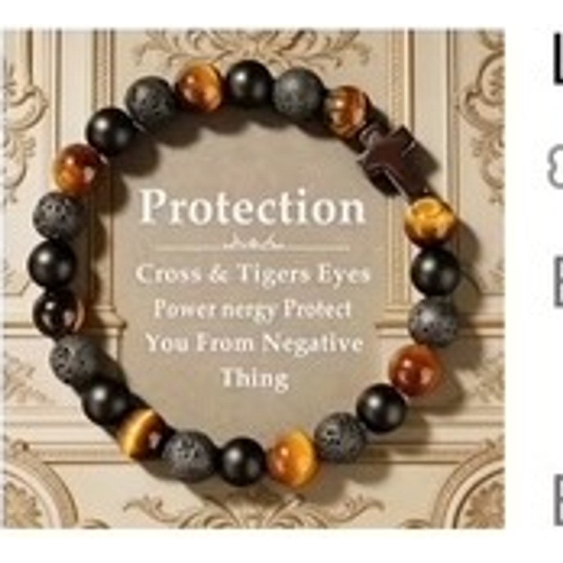 Natural Tiger Eye Bead Bracelet Black Onyx Cross Protection Stretch Wristband