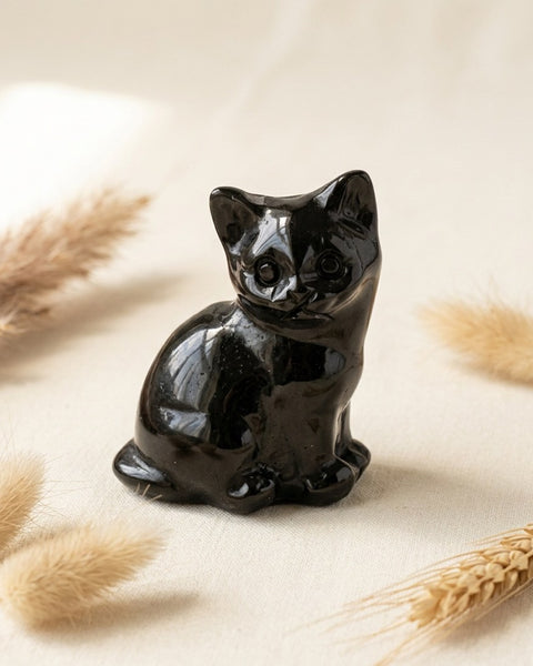 Obsidian Sitting Cat Carving