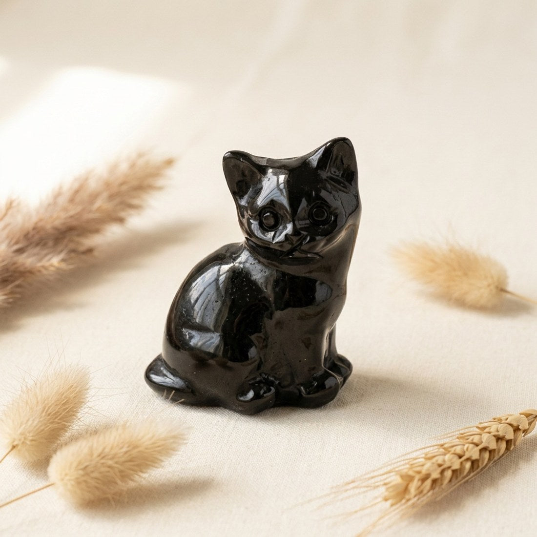 Obsidian Sitting Cat Carving