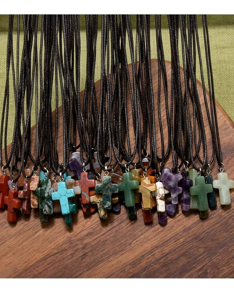 50pc Mixed Natural Stone Pendant Necklace Lot 25 Pendants 25 Cords Bulk