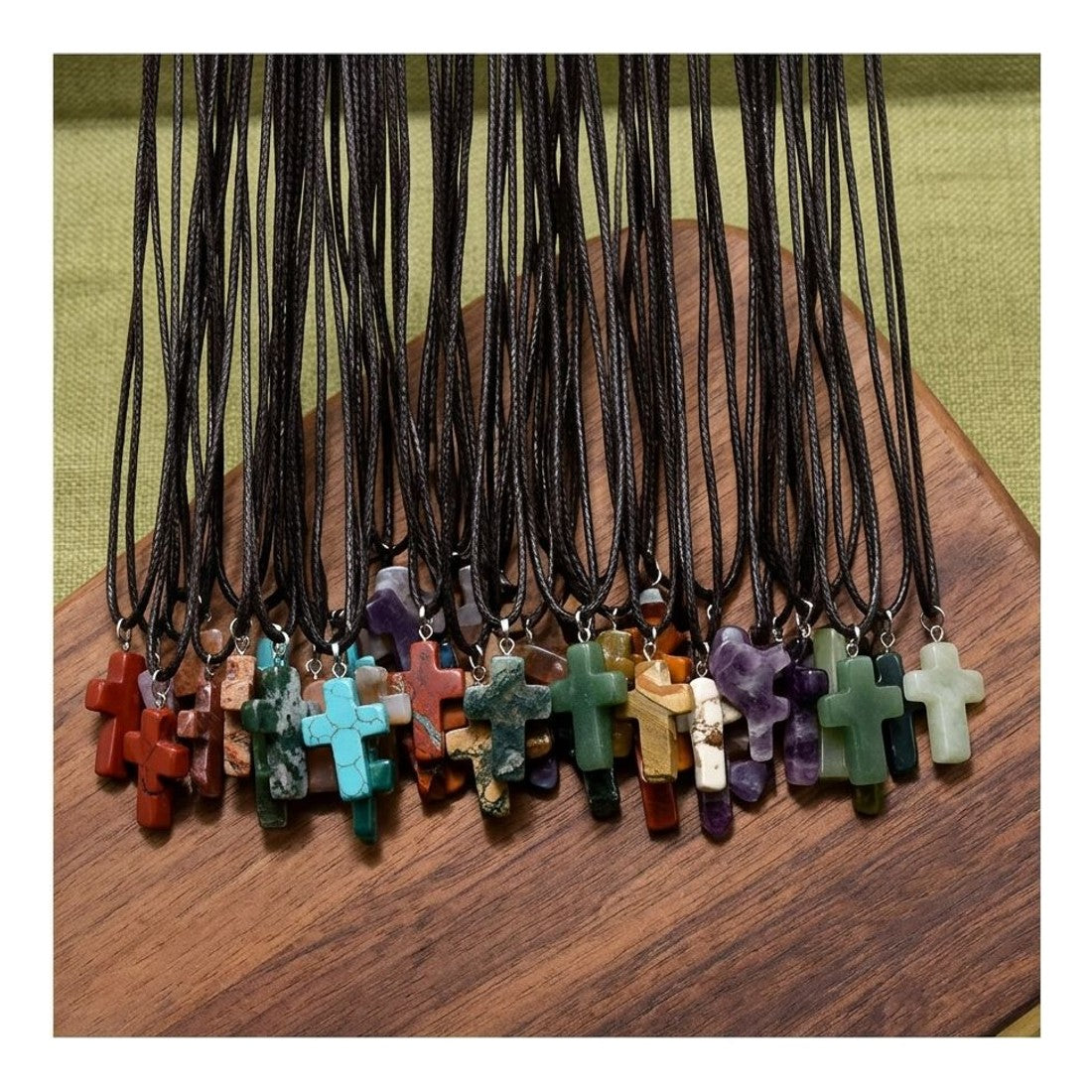 50pc Mixed Natural Stone Pendant Necklace Lot 25 Pendants 25 Cords Bulk