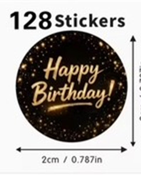 128pc Golden 'Happy Birthday' Stickers