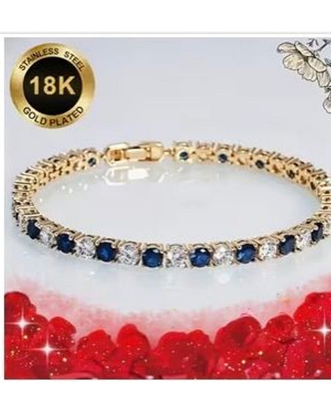 Sapphire-Blue Crystal Tennis Bracelet (Gold)