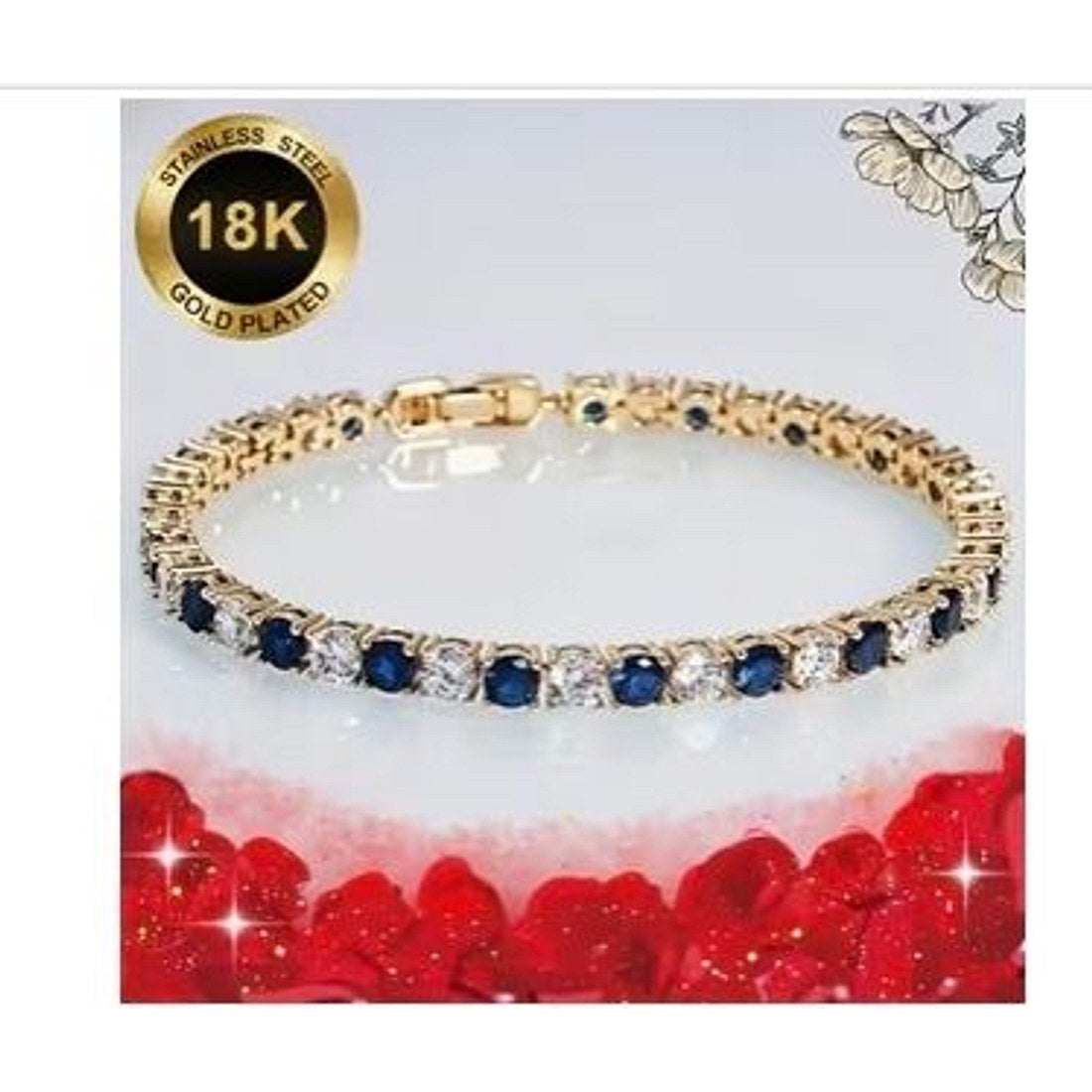 Sapphire-Blue Crystal Tennis Bracelet (Gold)