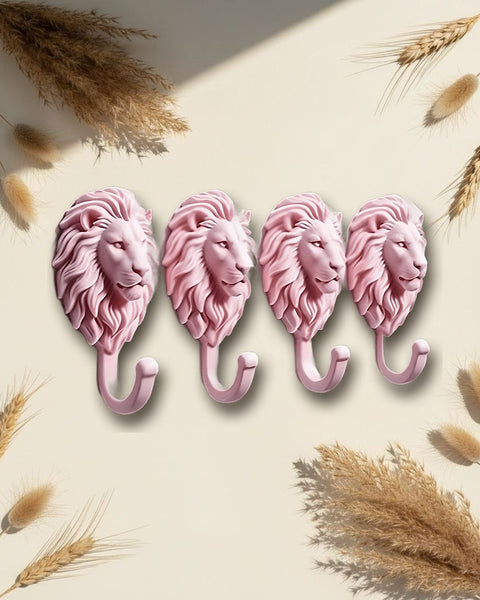 Grassland Lion Head Wall Hooks 4pc Pink