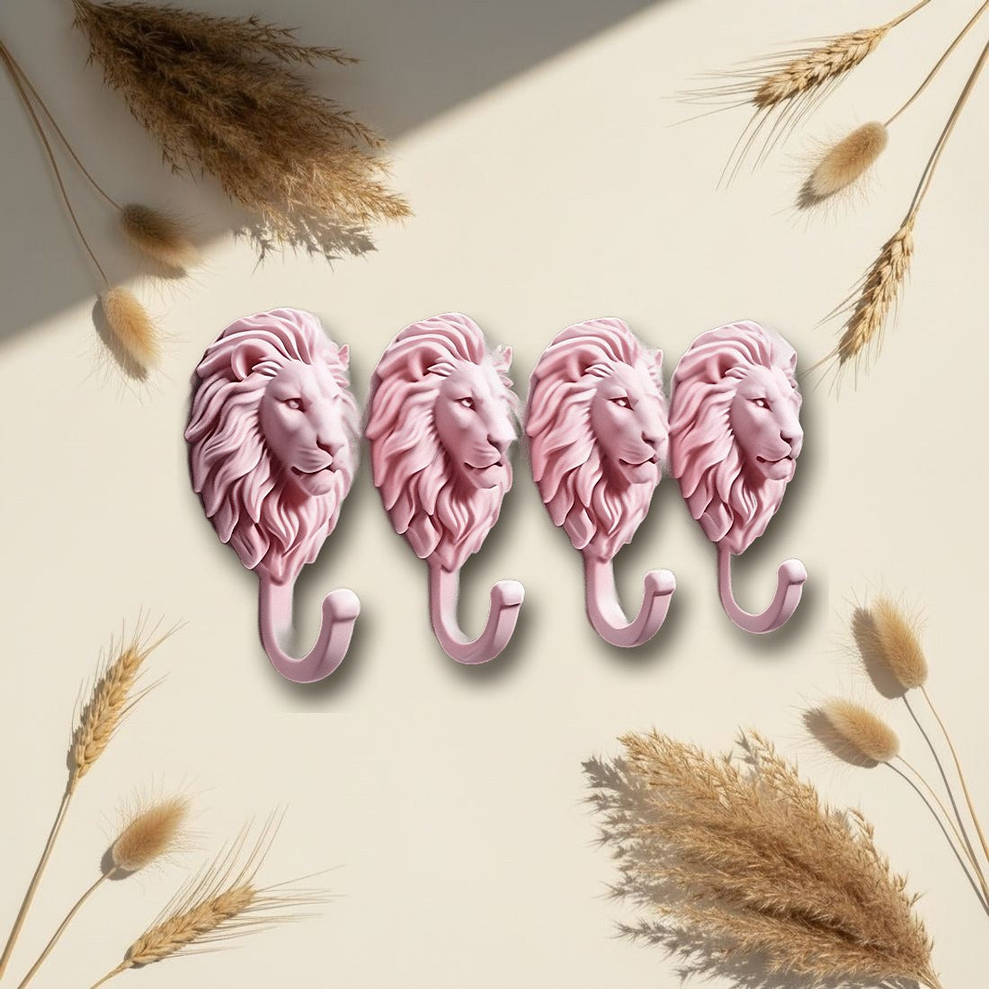 Grassland Lion Head Wall Hooks 4pc Pink