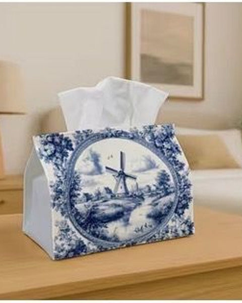 Vintage Dutch Delft Blue Tissue Box Cover