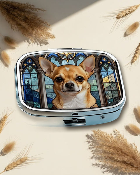 Chihuahua Stained Glass Square Pill Box