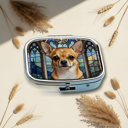 Chihuahua Stained Glass Square Pill Box