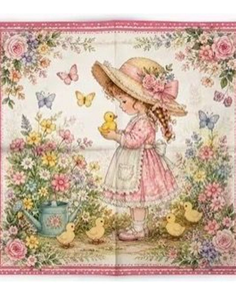 Floral Retro Square Scarf Vintage Girl Duckling Print Pink Neckerchief
