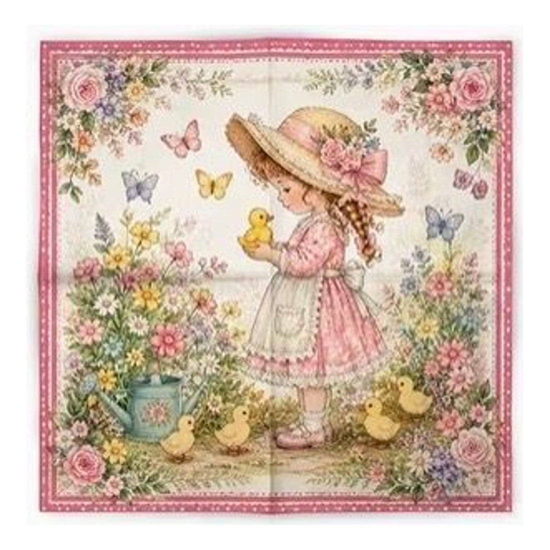Floral Retro Square Scarf Vintage Girl Duckling Print Pink Neckerchief