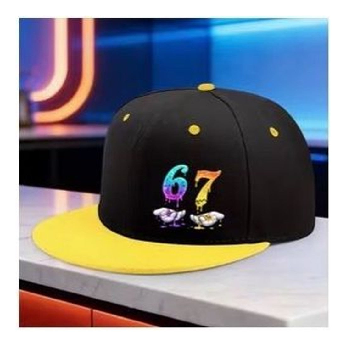 67 Six Seven Snapback Cap Black & Yellow Adjustable Meme Street Hat