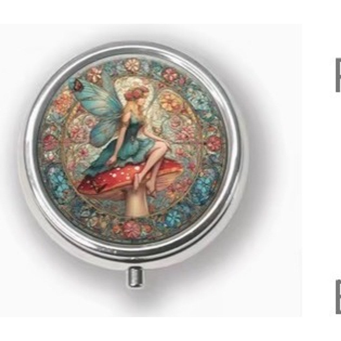 Stained Glass Mushroom Fairy Round Pill Box 5cm