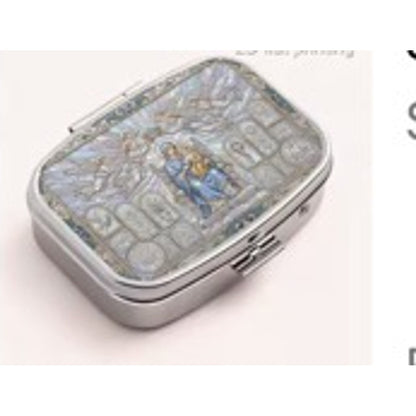 Silver Tone Fairy Garden Pill Box Square 2 Compartment Travel Tablet Case