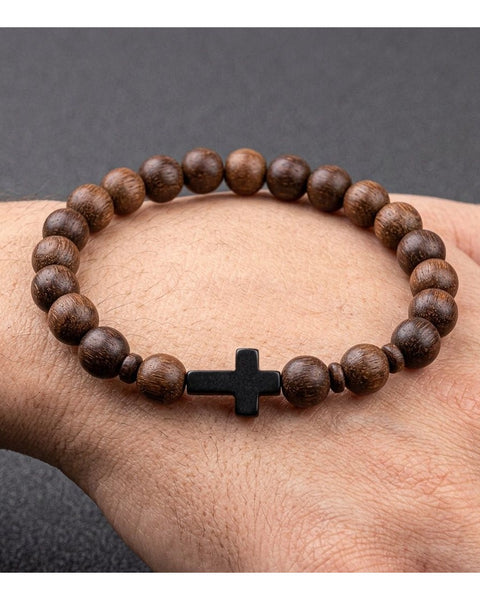 Men's Natural Sandalwood Bead Bracelet Brown Wooden Stretch Wristband