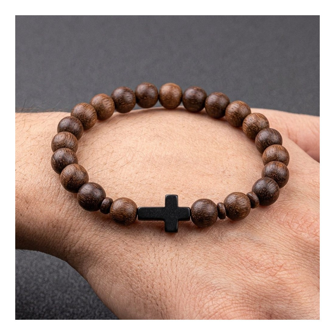 Men's Natural Sandalwood Bead Bracelet Brown Wooden Stretch Wristband
