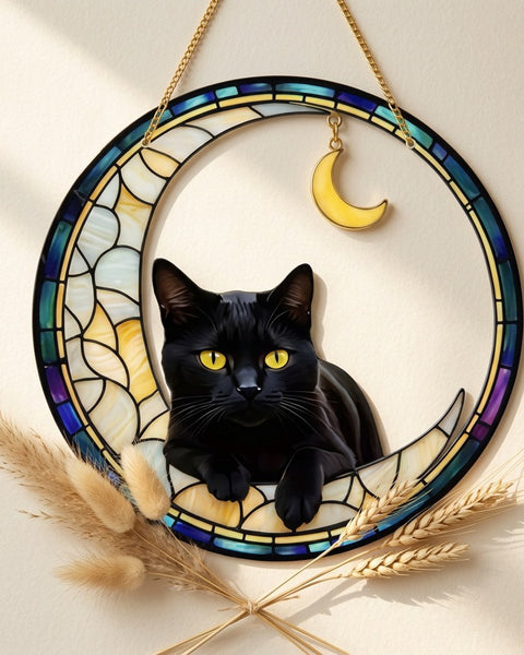Black Cat Stained Glass Suncatcher 6cm