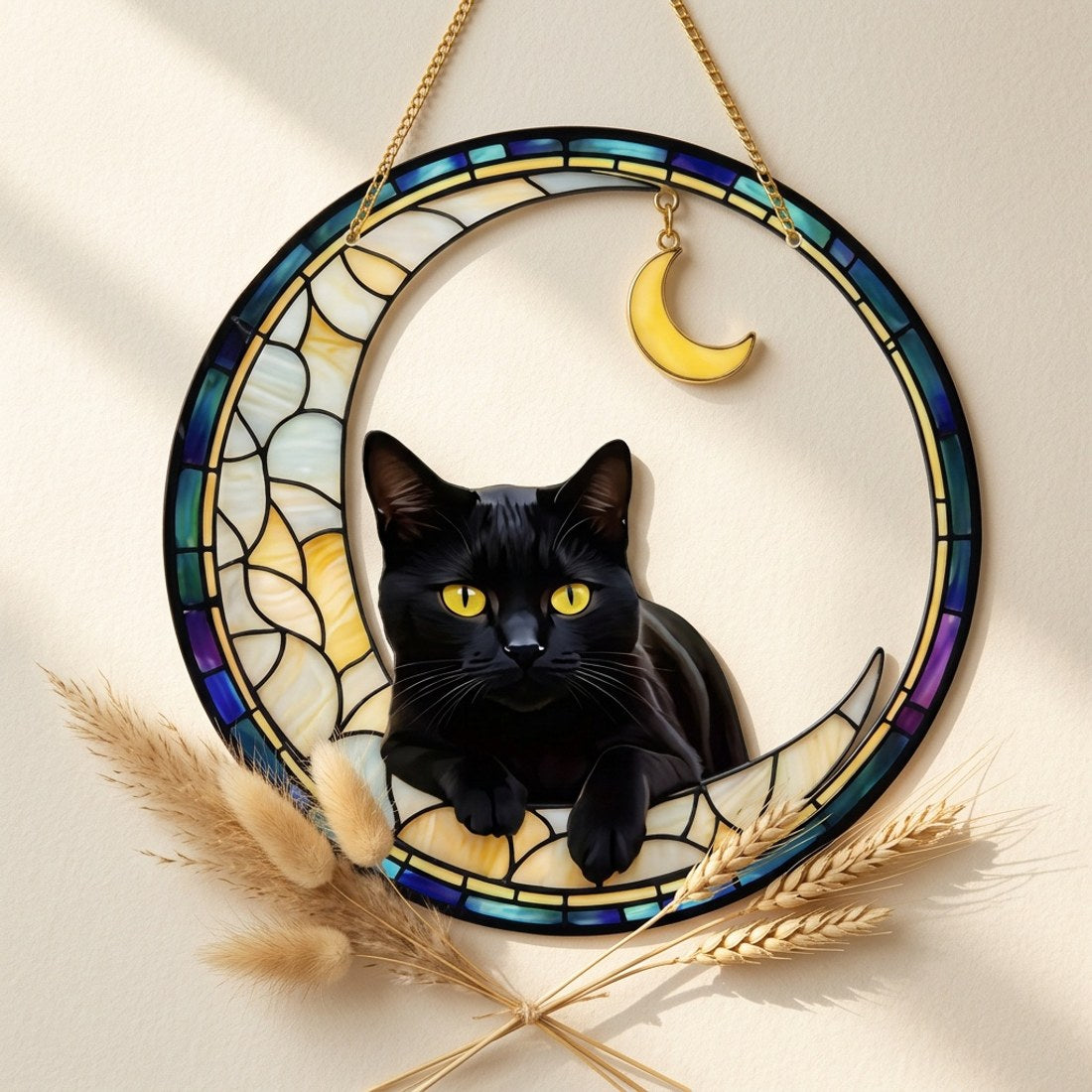 Black Cat Stained Glass Suncatcher 6cm