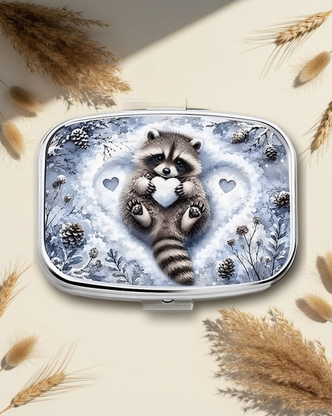 Ice and Snow Raccoon Square Pill Box