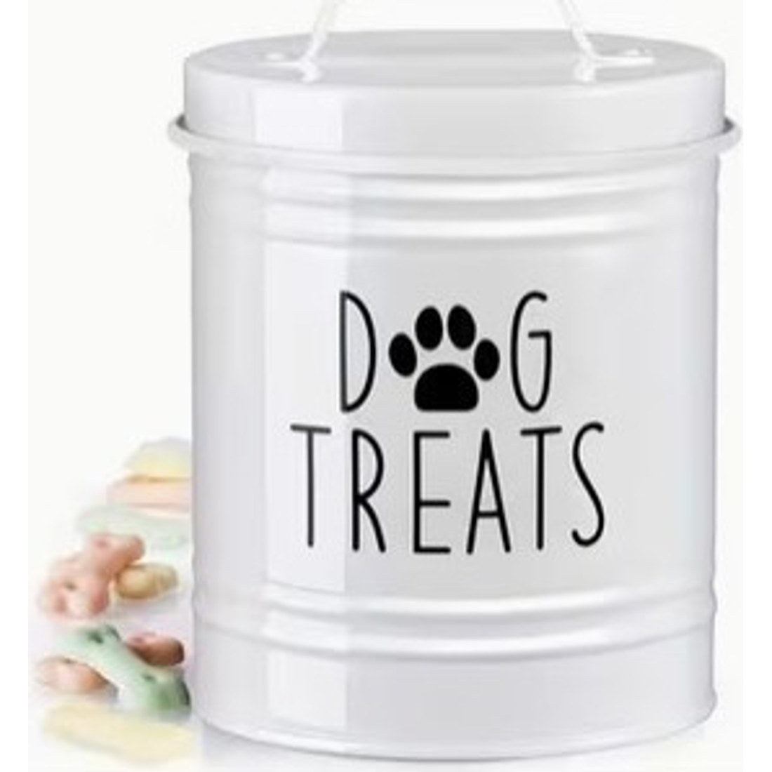 Dog Treats Iron Storage Tin White