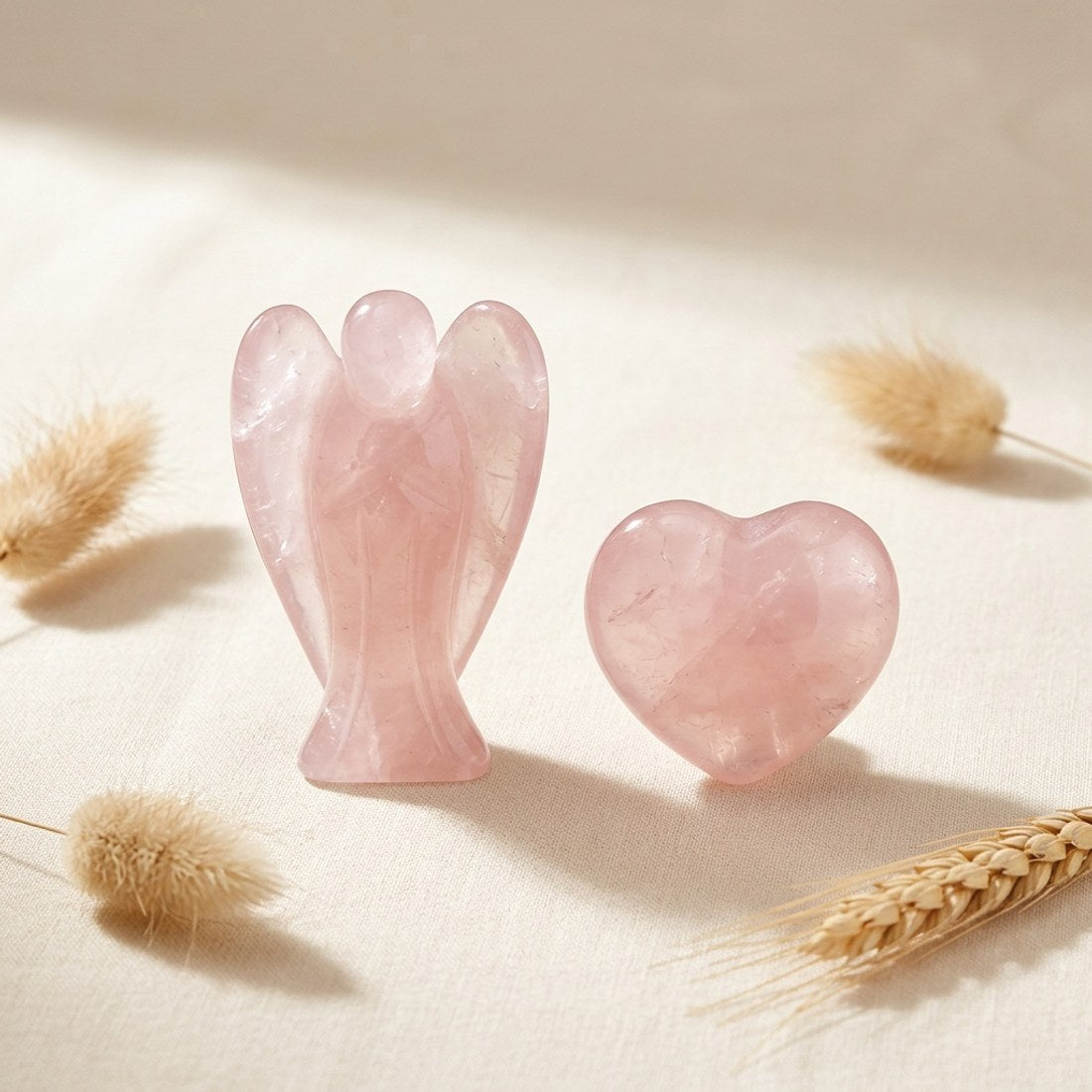 Rose Quartz Pocket Angel and Heart Set 2pc