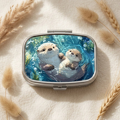 Otter Pill Box Metal Hinged Sea Otters Underwater Animal Lover Tablet Case Gift